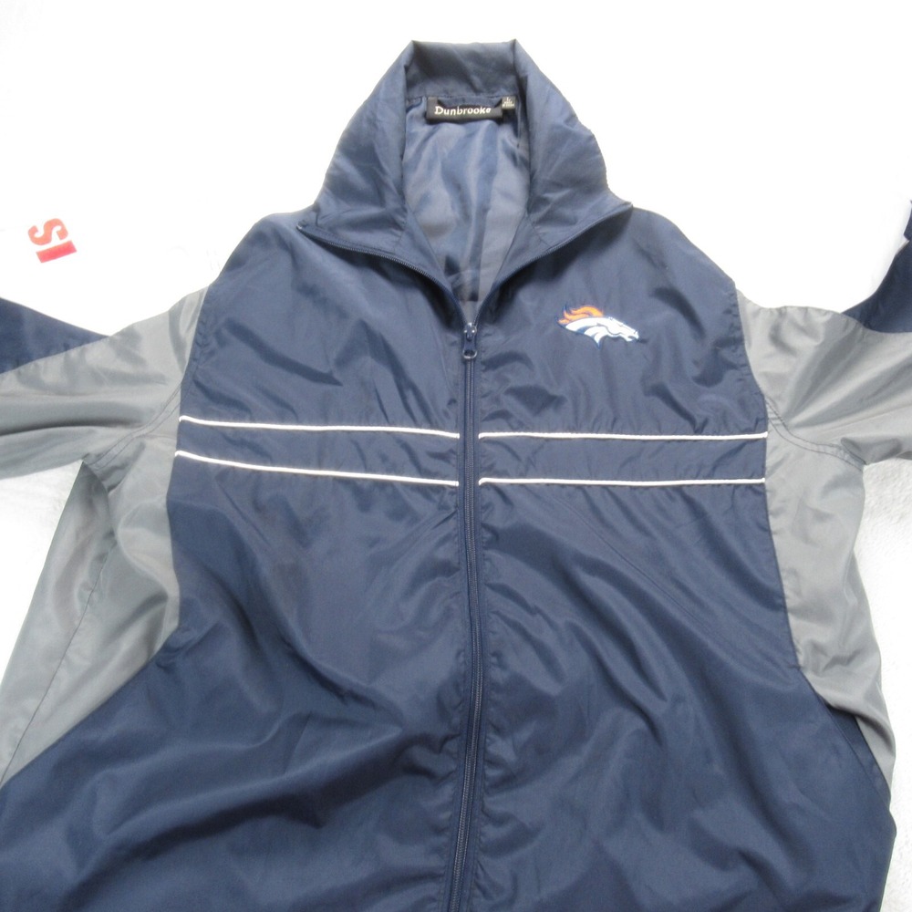 Denver Broncos Jacket Men Large Dunbrooke Blue Colorblock Pockets Full Zip